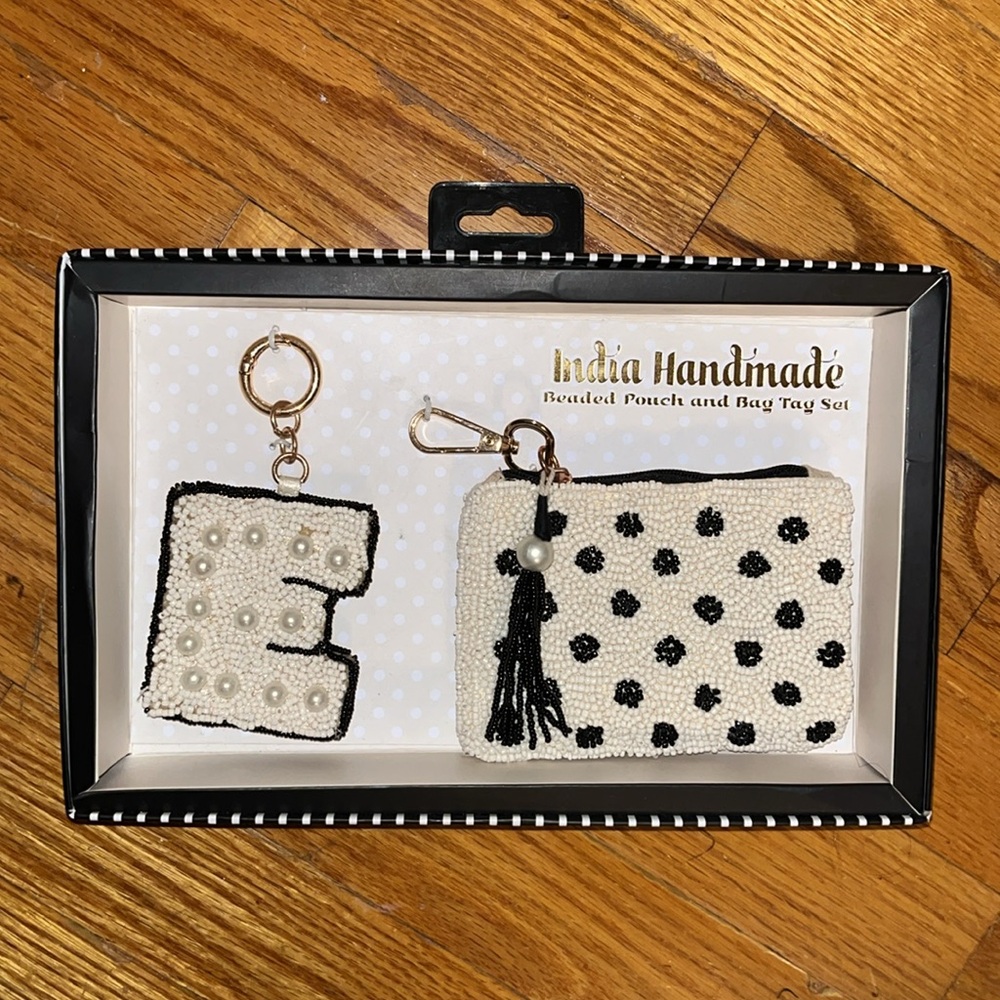 India Handmade Beaded Polka Dot Coin Pouch & E Keychain